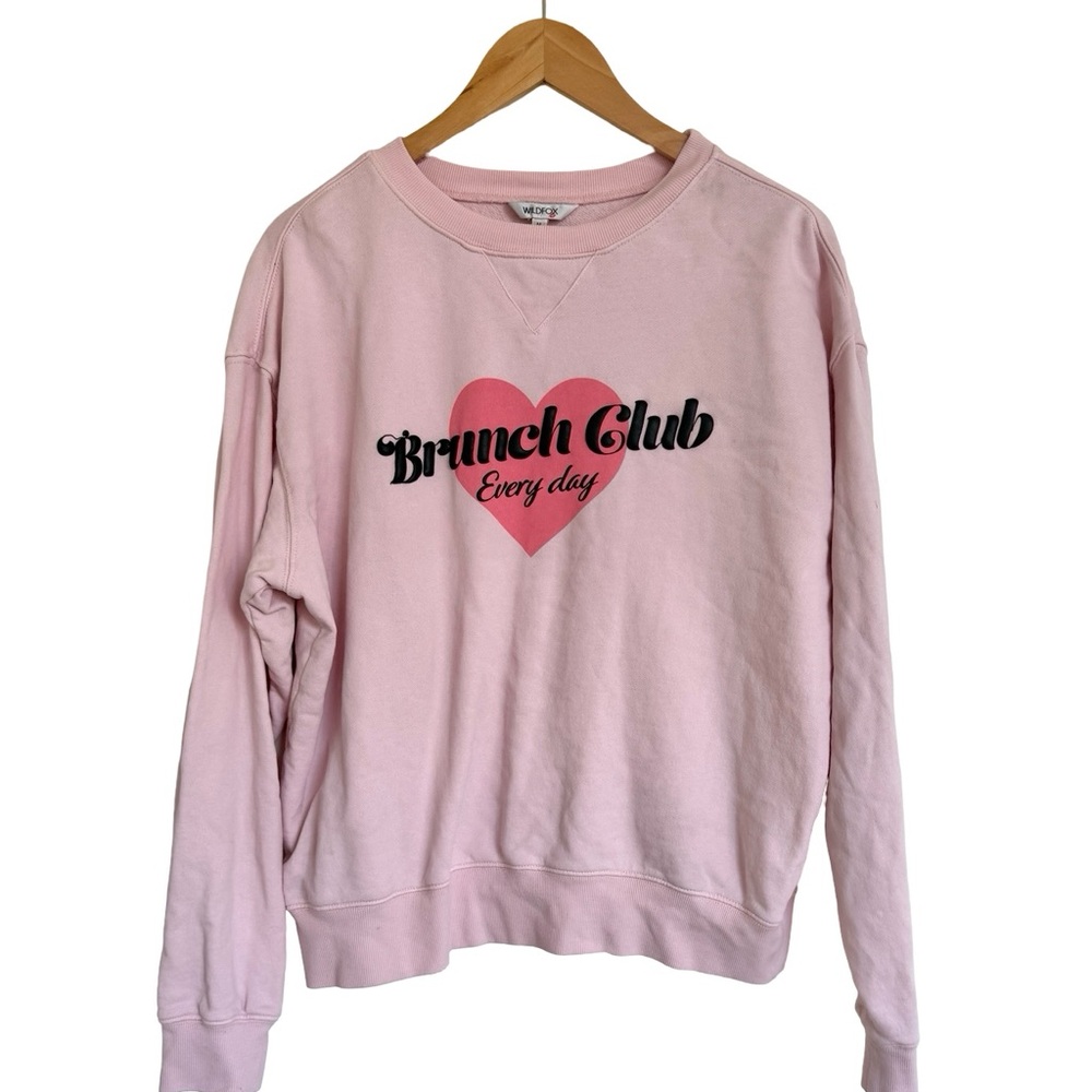 White Fox Pink Brunch Club Pullover Crew Sweatshirt Sweater Size M